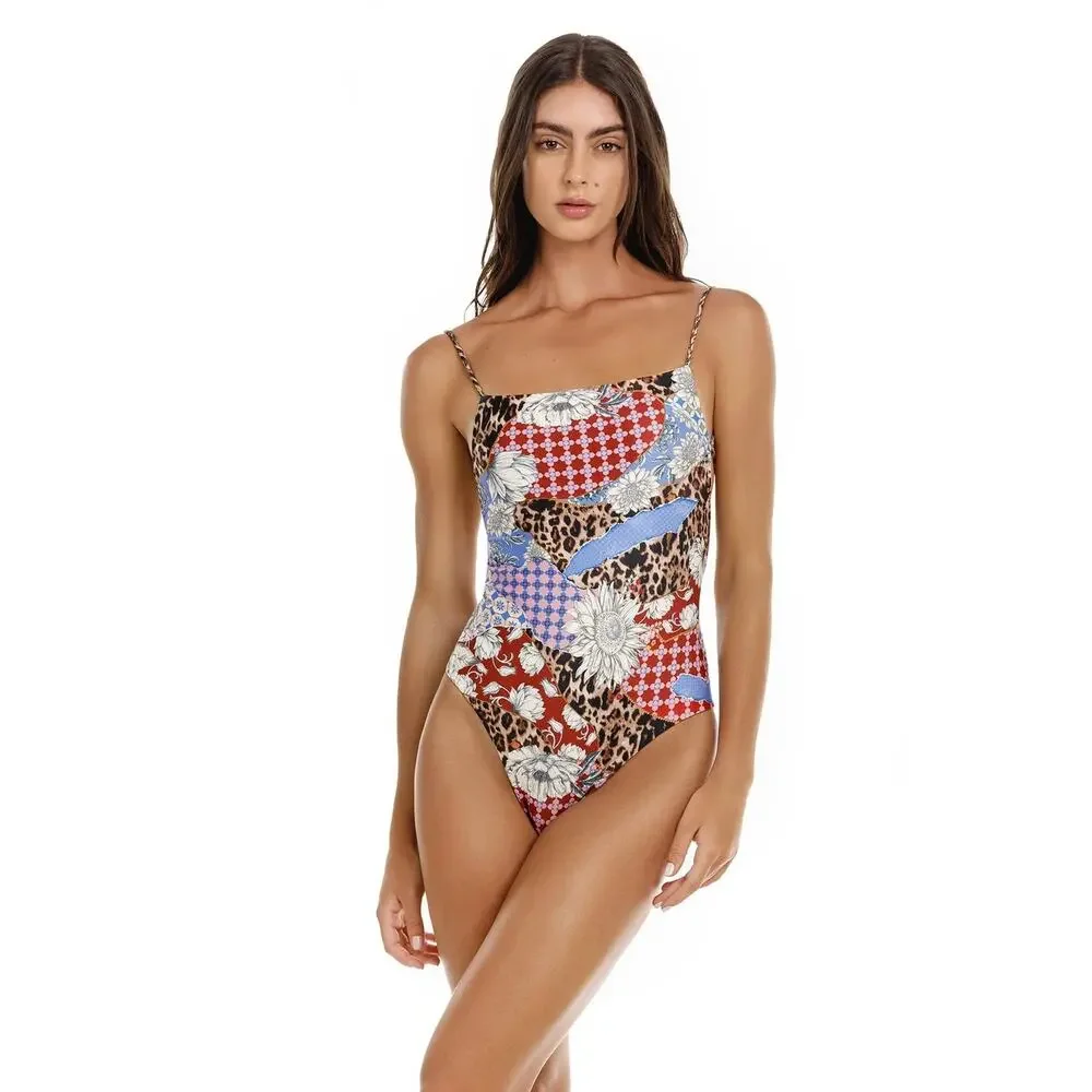 Agua Bendita One Piece Reversible Kali Quilt Animal Print size S NWT *Imperfect